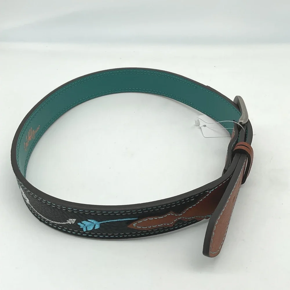 Catchfly Studio Kids Leather Belt Turquoise Arrow Embroidery Size M‎